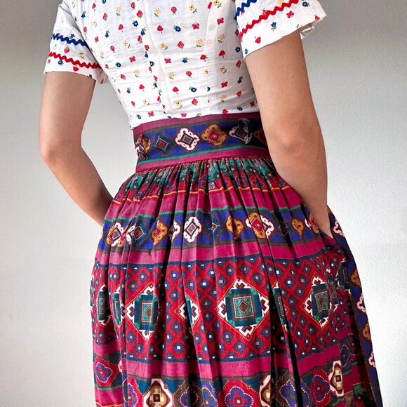 Vintage 80's Oscar de LA Renta  Boho Chic Skirt Full Skirt - Picture 5 of 9